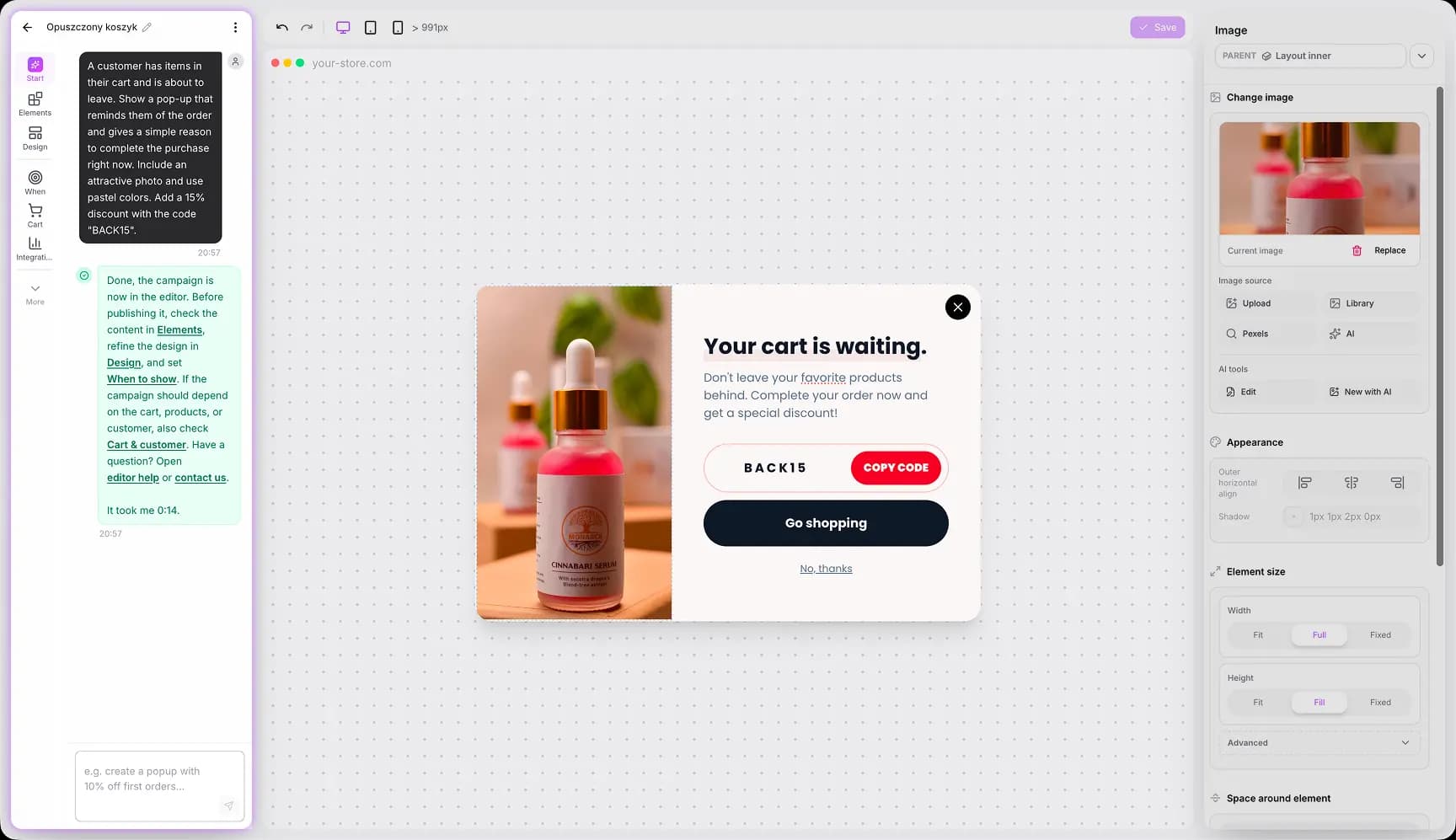 Communication design prepared by artificial intelligence in DropUI