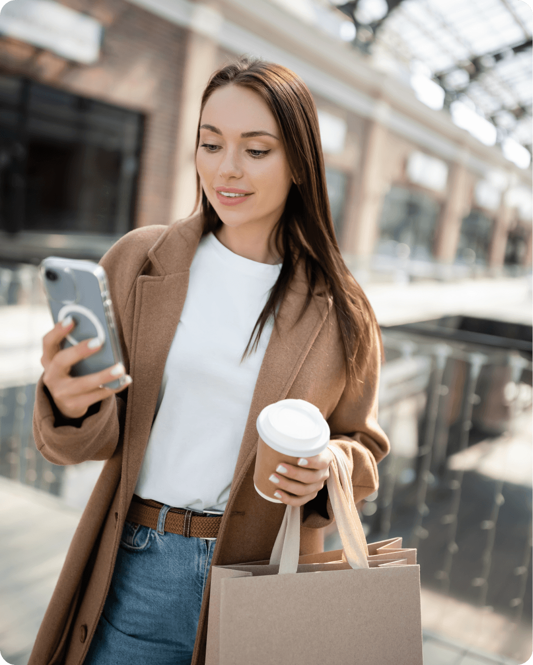 Customer using a smartphone while shopping