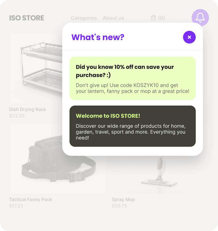 Example of a store Feed panel